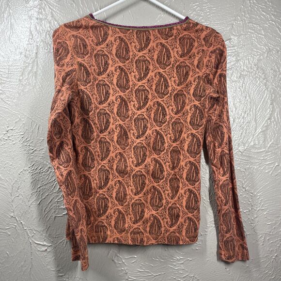 Sigrid Olsen Top Orange Paisley V Neck Neck Long Sleeve Size Small - Picture 3 of 4